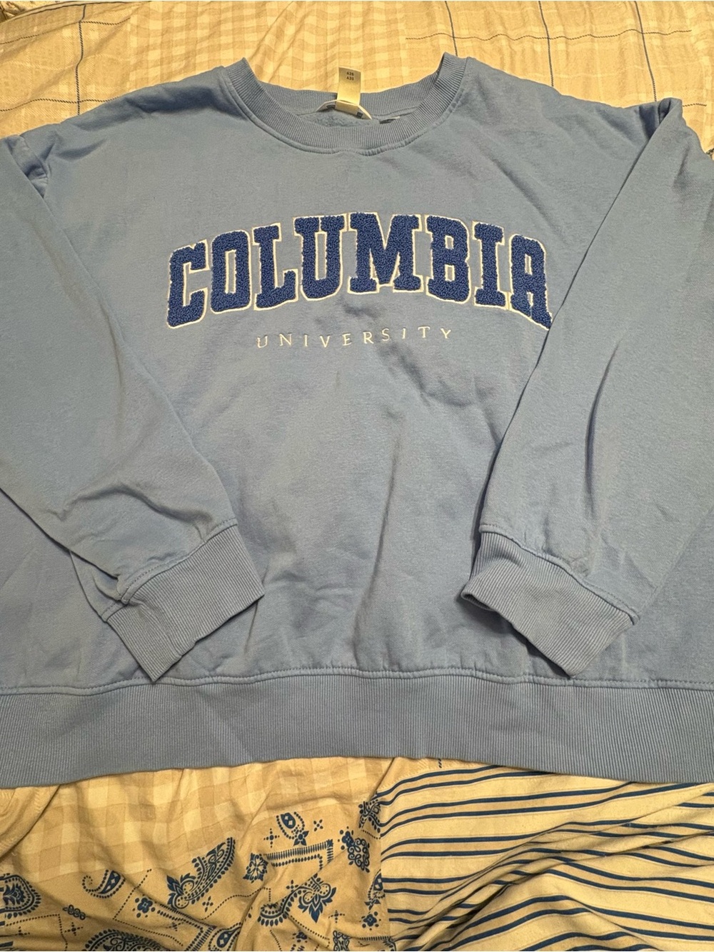 H&M Light Blue Crewneck Sweatshirt with Blue Embroidered Lettering